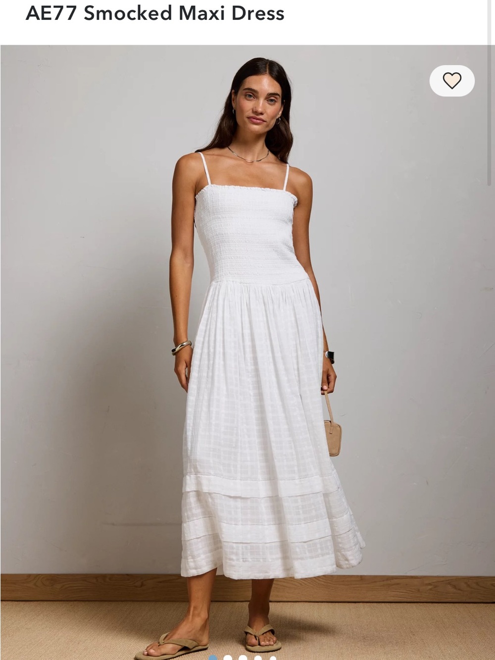 American Eagle Outfitters White Smocked Sundress with Thin Straps